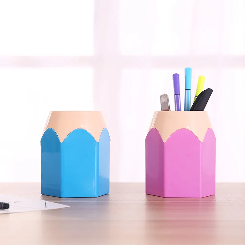 Cute Pencil Head Shape Pen Holder Pencil Storage Box Student Desktop Office Household Multifunctional Makeup Brush Organizer Box