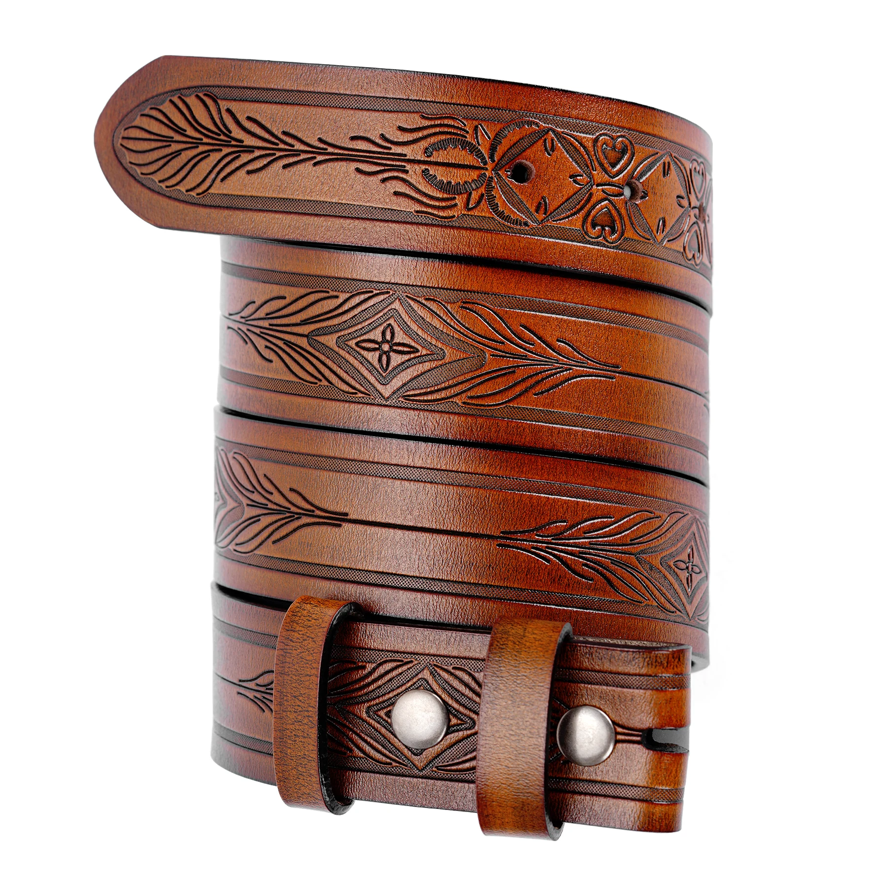 Men's Leather Belt Without Buckle Western Mens Cowboy Belts For Jeans Two Layer Embossed Cowhide No Buckle Strap
