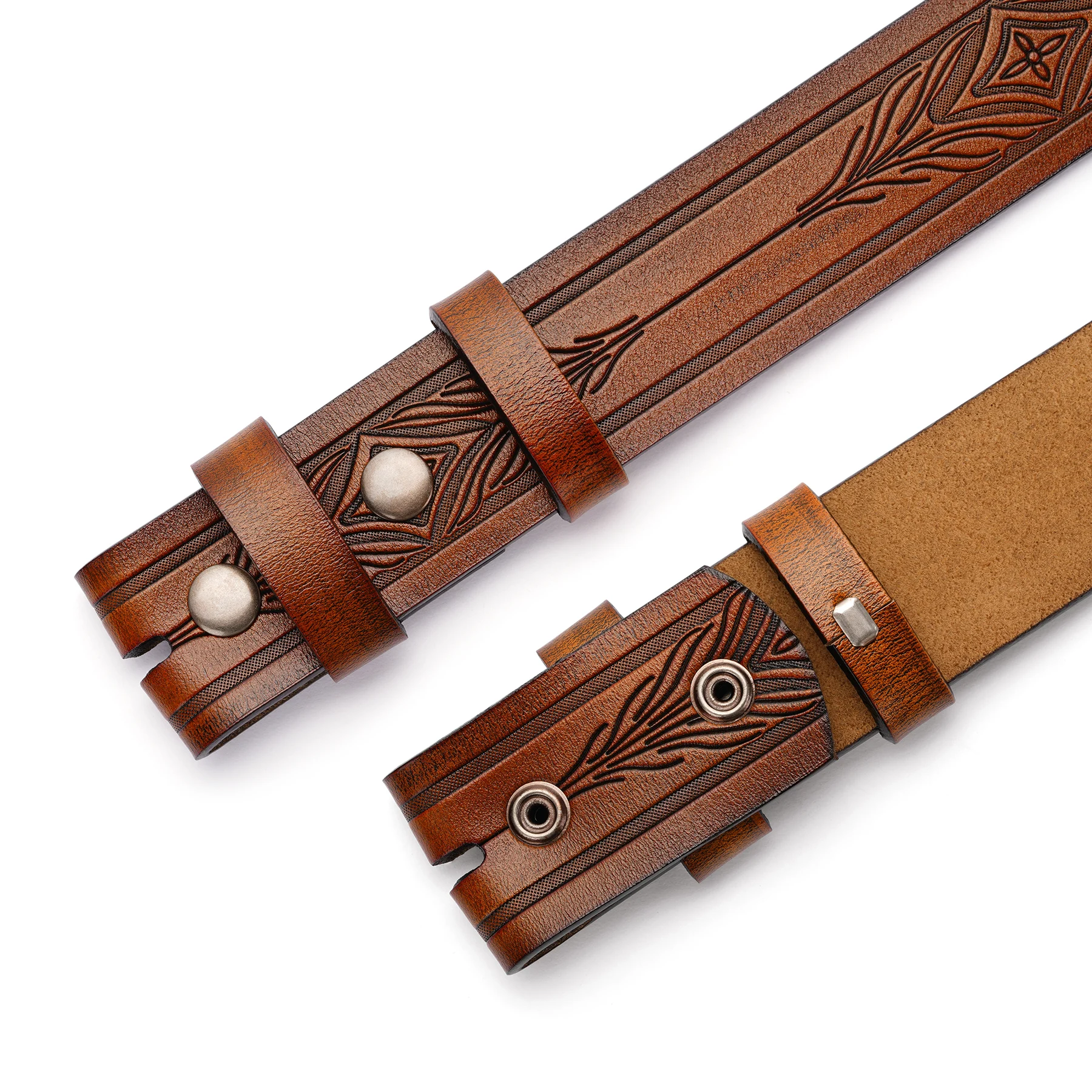 Men's Leather Belt Without Buckle Western Mens Cowboy Belts For Jeans Two Layer Embossed Cowhide No Buckle Strap