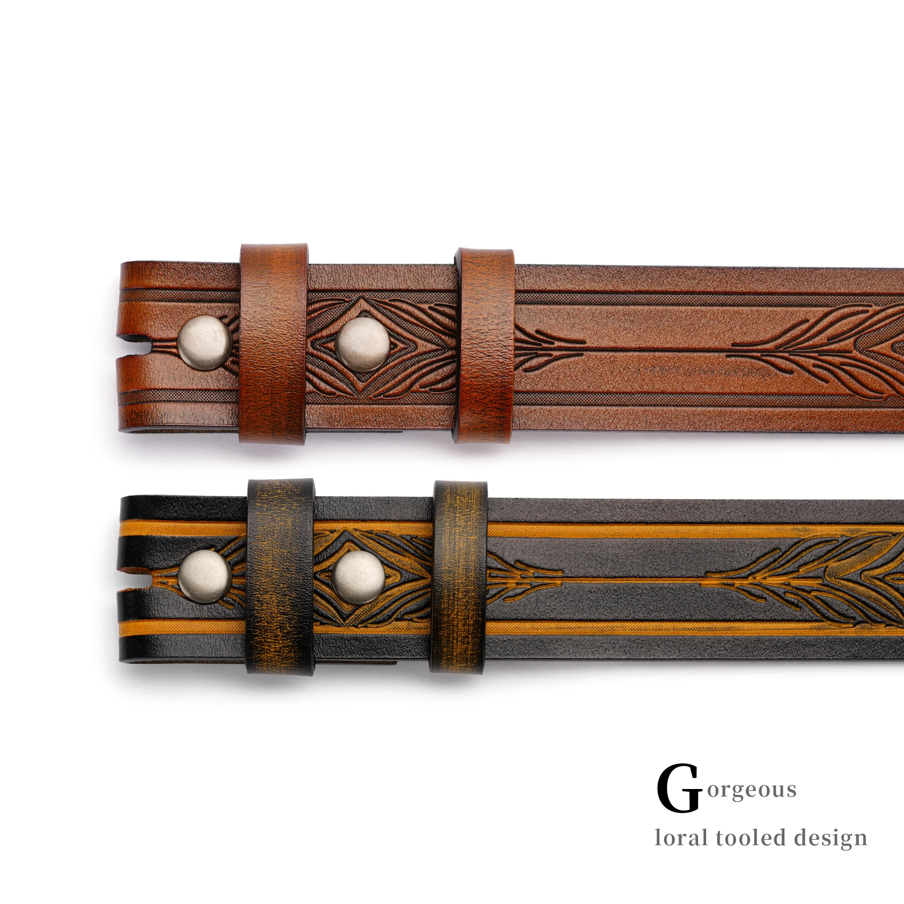 Men's Leather Belt Without Buckle Western Mens Cowboy Belts For Jeans Two Layer Embossed Cowhide No Buckle Strap