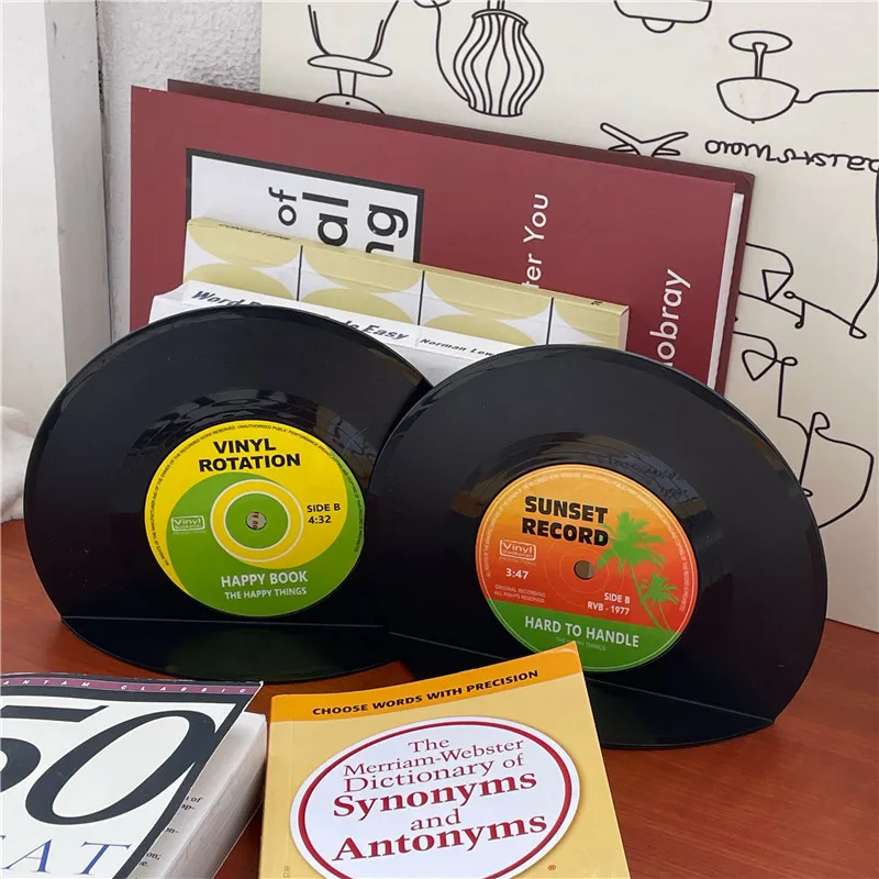 Vinyl CD Bookends Creative Record Bookstand Desktop Decoration Rubbie Vintage Partition Bookcase Office Accessories