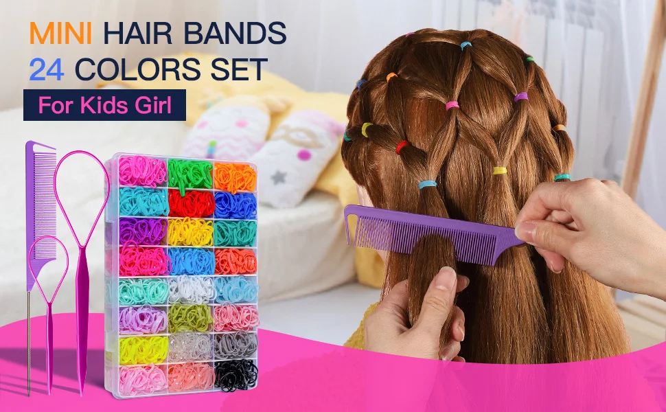 Elastic Hair Bands 24 Colors,Mini Hair Rubber Bands for Hair, Small Hair Ties,Colorful Hair Accessories for Toddler,  Girl, Kids