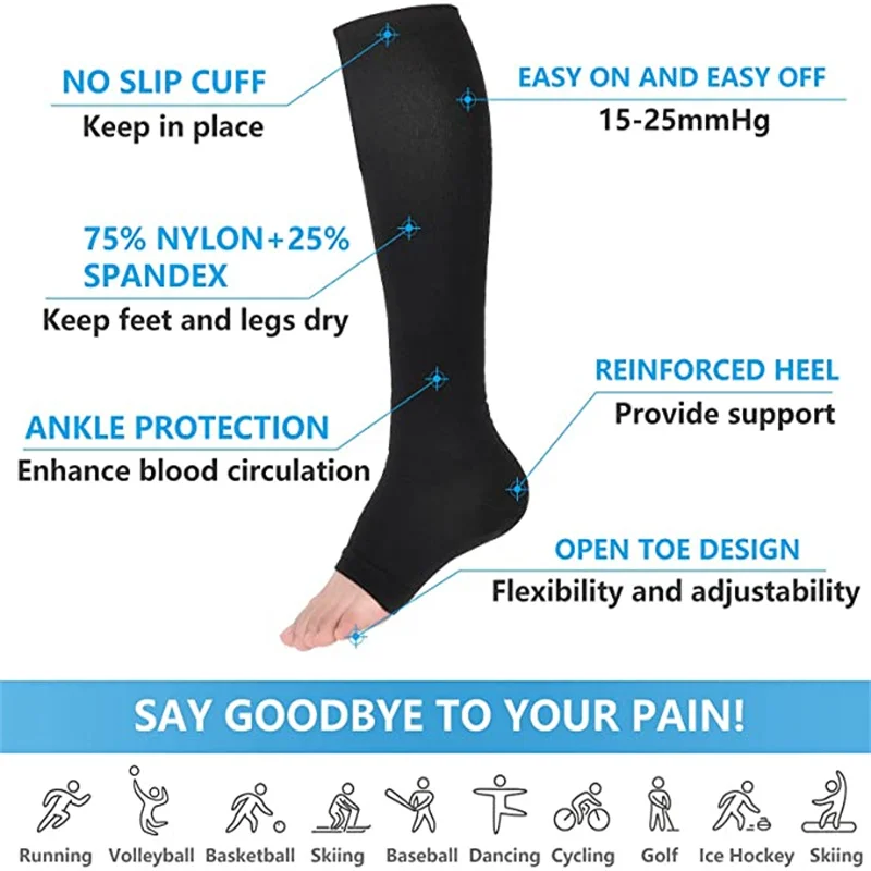 1 Pairs S-XXL Compression Socks Medical Prevent Varicose Veins Toeless Support Hose for Women Men