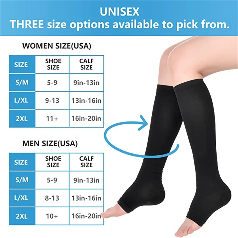 1 Pairs S-XXL Compression Socks Medical Prevent Varicose Veins Toeless Support Hose for Women Men