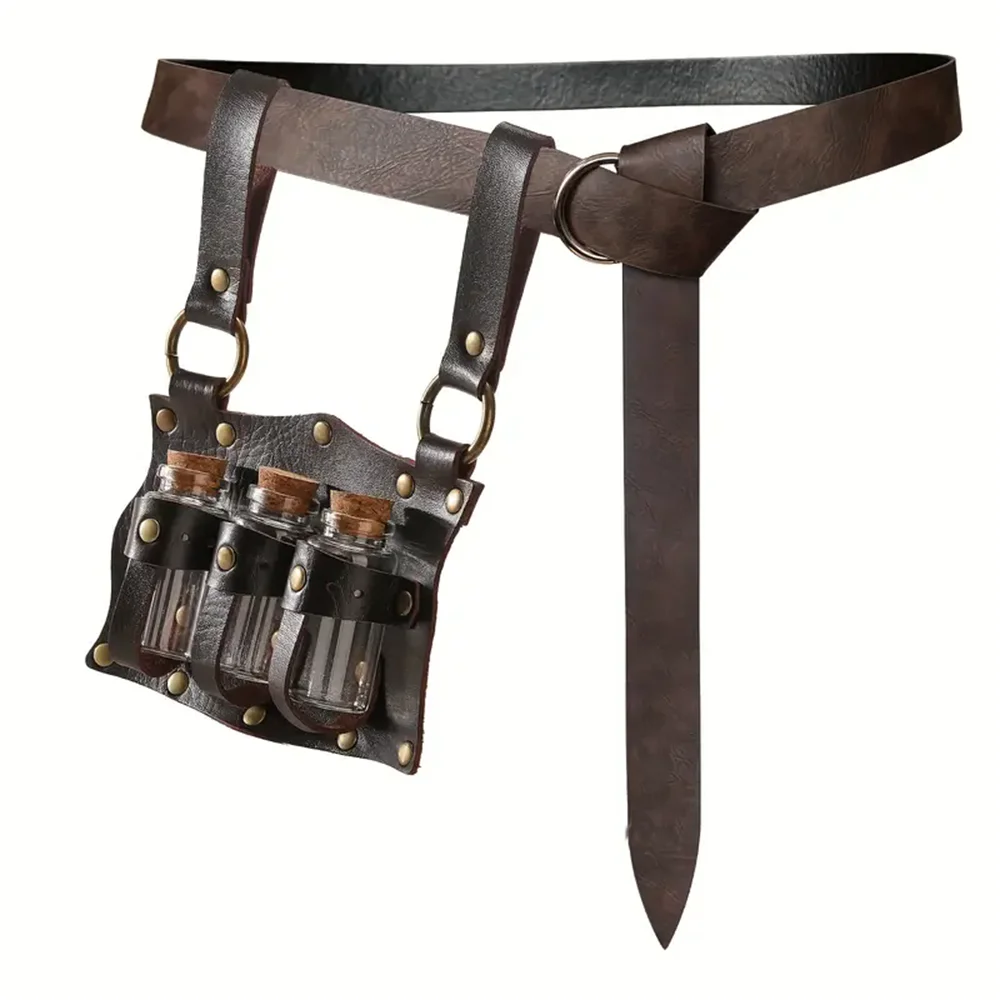 UYEE Medieval Belt Steam Leather Belt Glass Magic Bottle Cover Halloween Cosplay Role-playing Personalized Costume Props