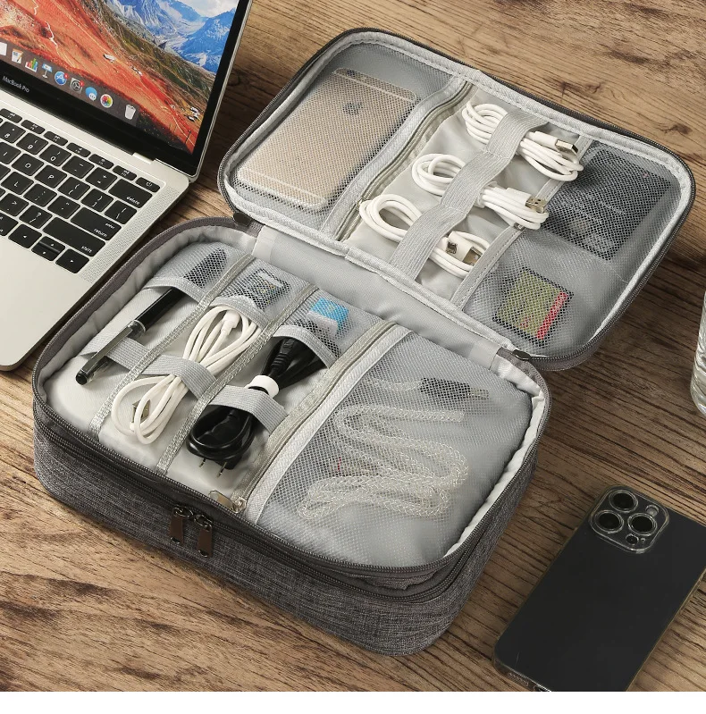Three Layer Digital Storage Bag Multi-functional Cable Storage Box Portable Waterproof Travel Case for Data Mobile Power Bank