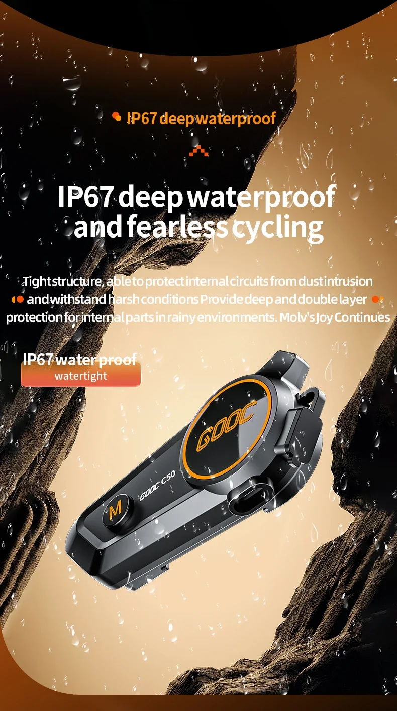 C50 Motorcycle Bluetooth Helmet Headset V5.3 Tri-Colorful Lights Earphone IPX6 Waterproof Support Connecting 2 Phones Same Time