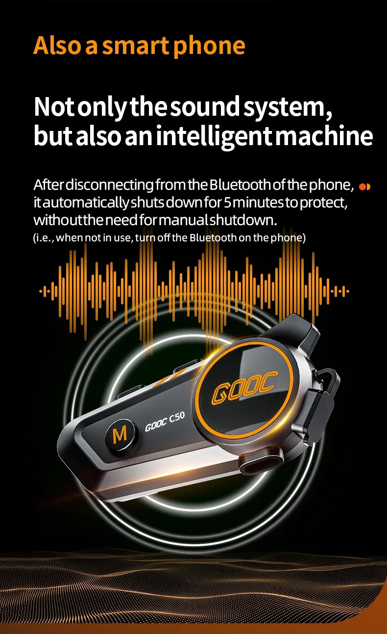 C50 Motorcycle Bluetooth Helmet Headset V5.3 Tri-Colorful Lights Earphone IPX6 Waterproof Support Connecting 2 Phones Same Time