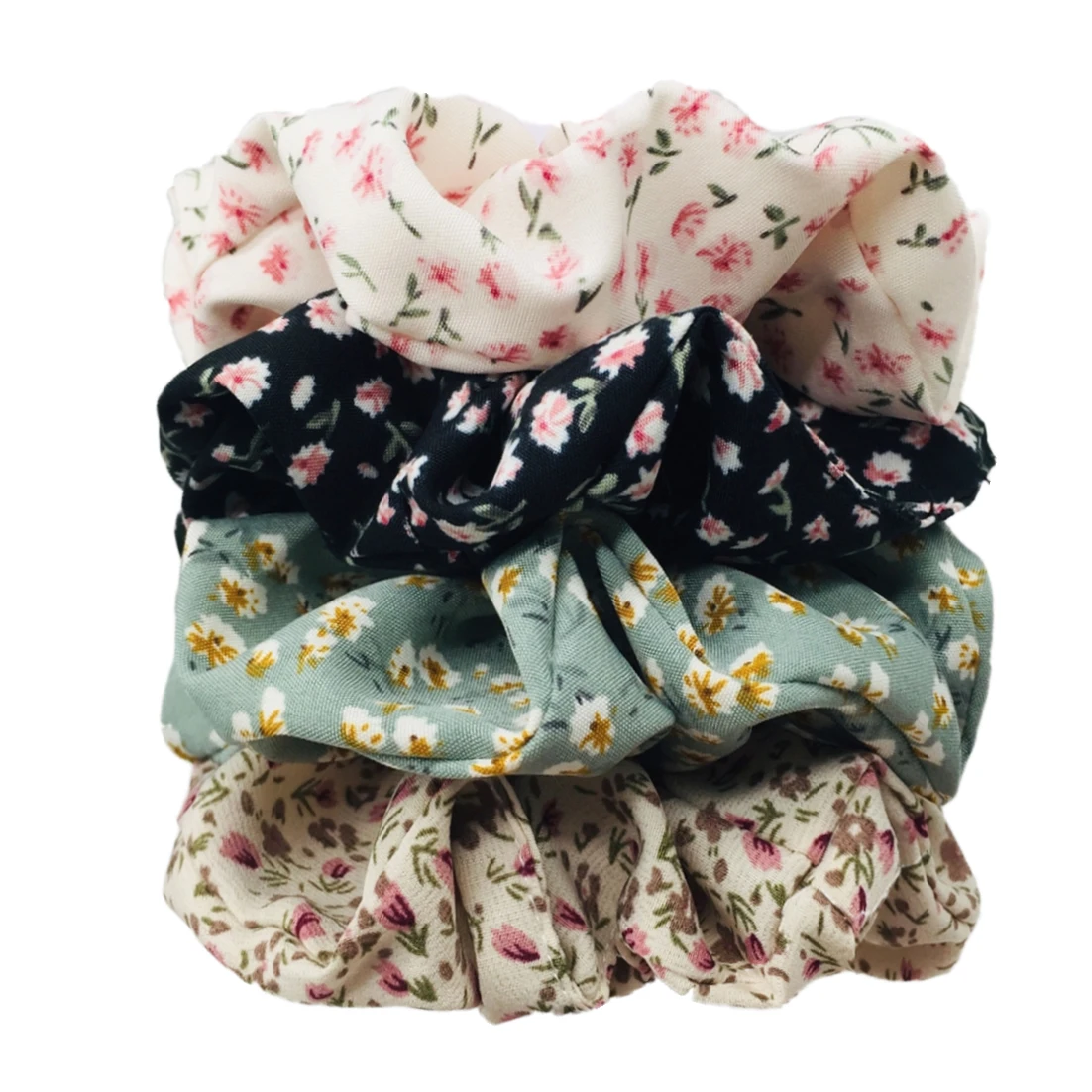 5pcs/set Sweet Cute Print Flower Scrunchies For Women Stretch Hair Accessories Elastic Rubber Band Rope Headwear Ditsy Floral