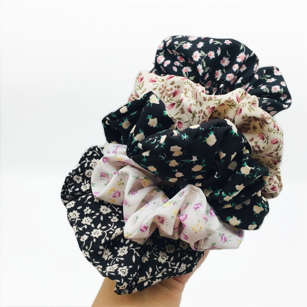 5pcs/set Sweet Cute Print Flower Scrunchies For Women Stretch Hair Accessories Elastic Rubber Band Rope Headwear Ditsy Floral