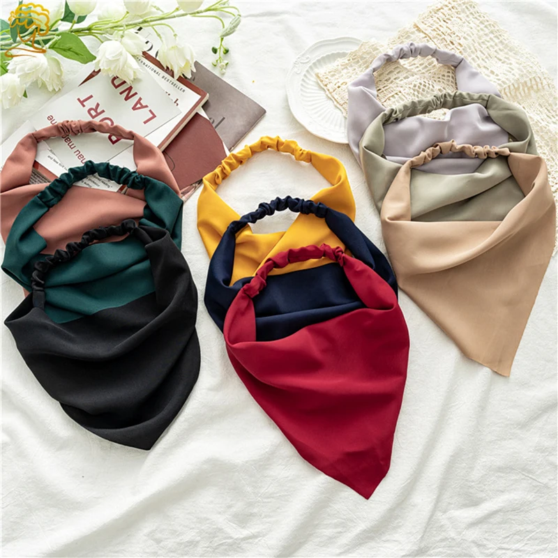 Woman Solid Color Chiffon Bandana Head Scarf Girls High-grade Versatile Triangle Scarf turbante Hair Accessories Turban femme