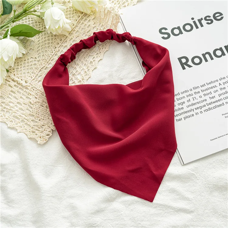 Woman Solid Color Chiffon Bandana Head Scarf Girls High-grade Versatile Triangle Scarf turbante Hair Accessories Turban femme