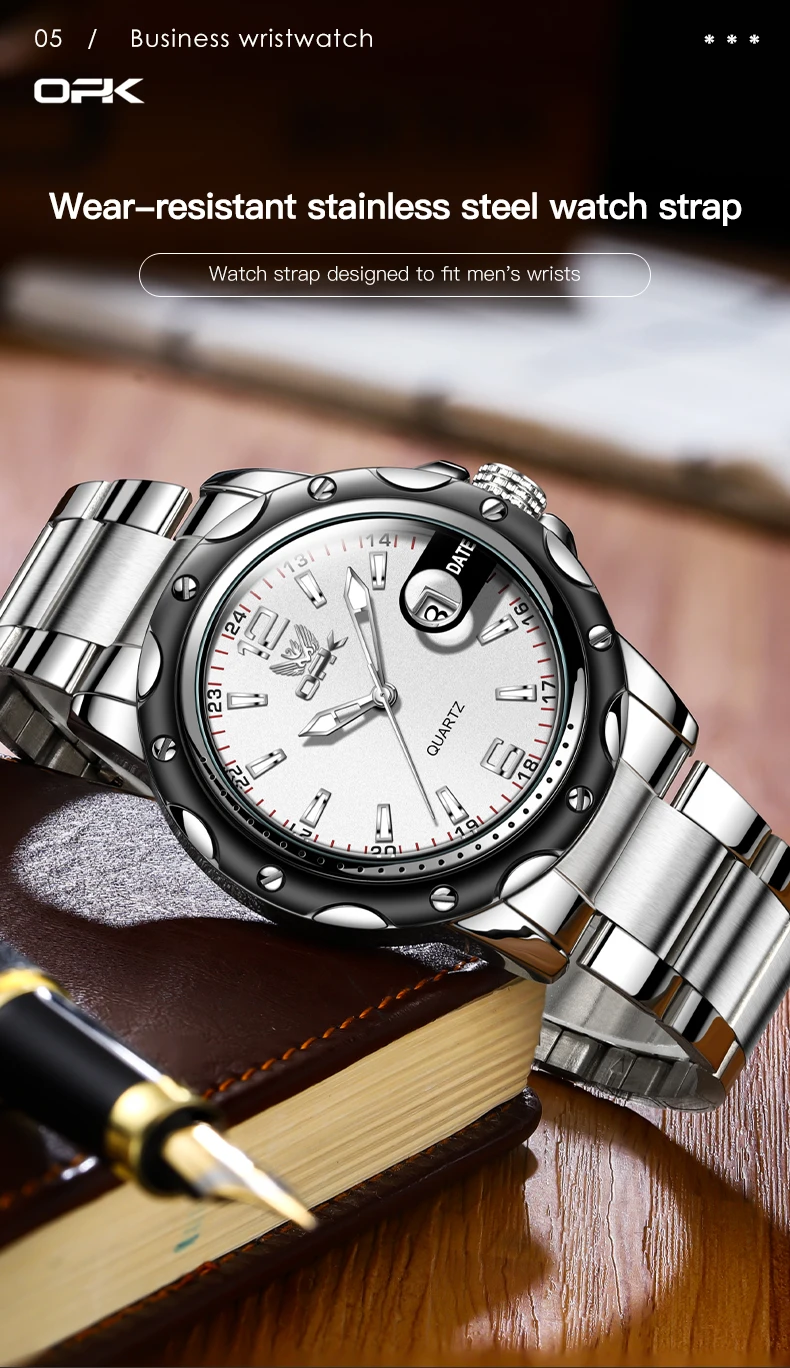 OPK 6026 Steel Belt, Casual and Minimalist with Date, Men's Quartz Watch