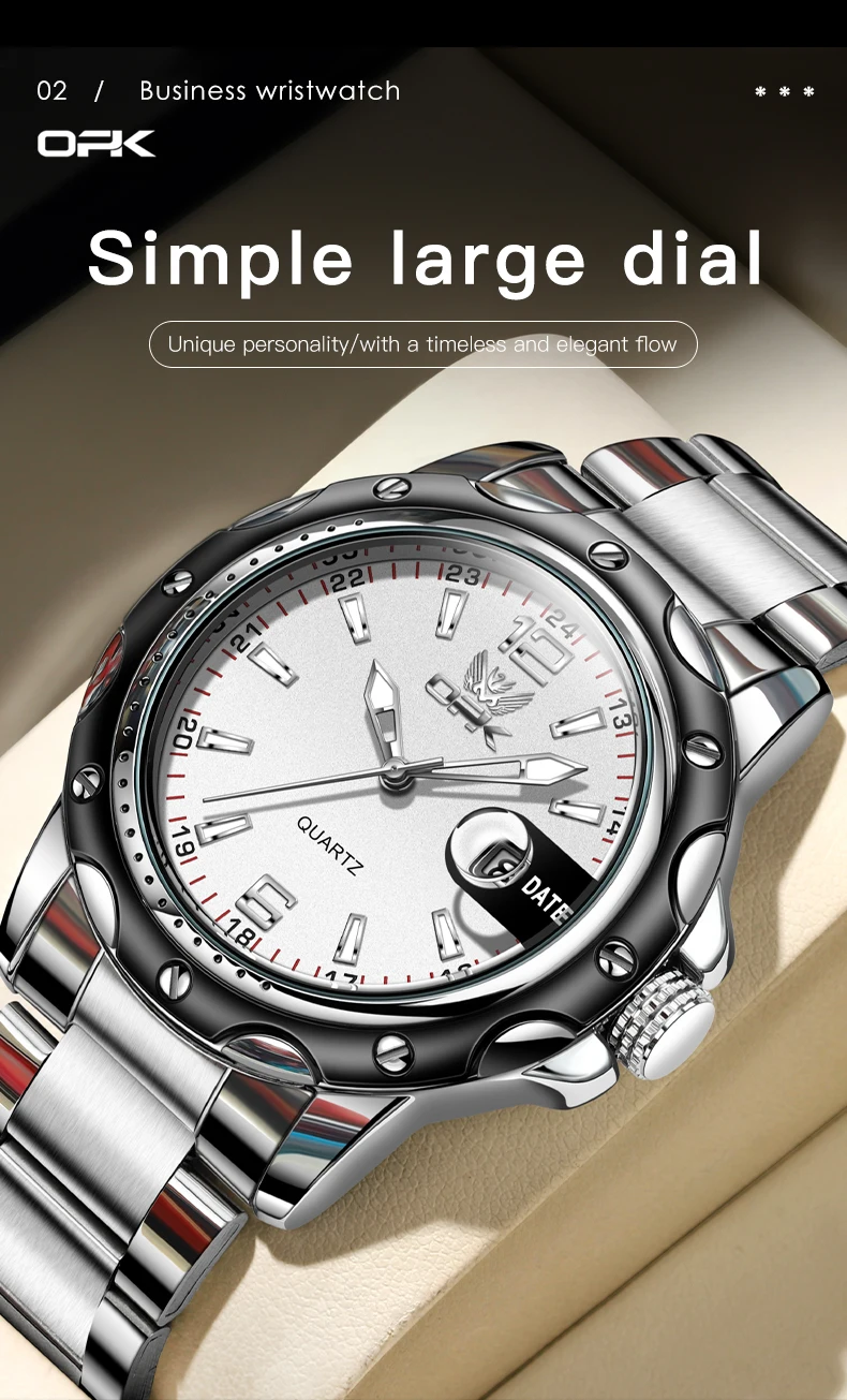 OPK 6026 Steel Belt, Casual and Minimalist with Date, Men's Quartz Watch