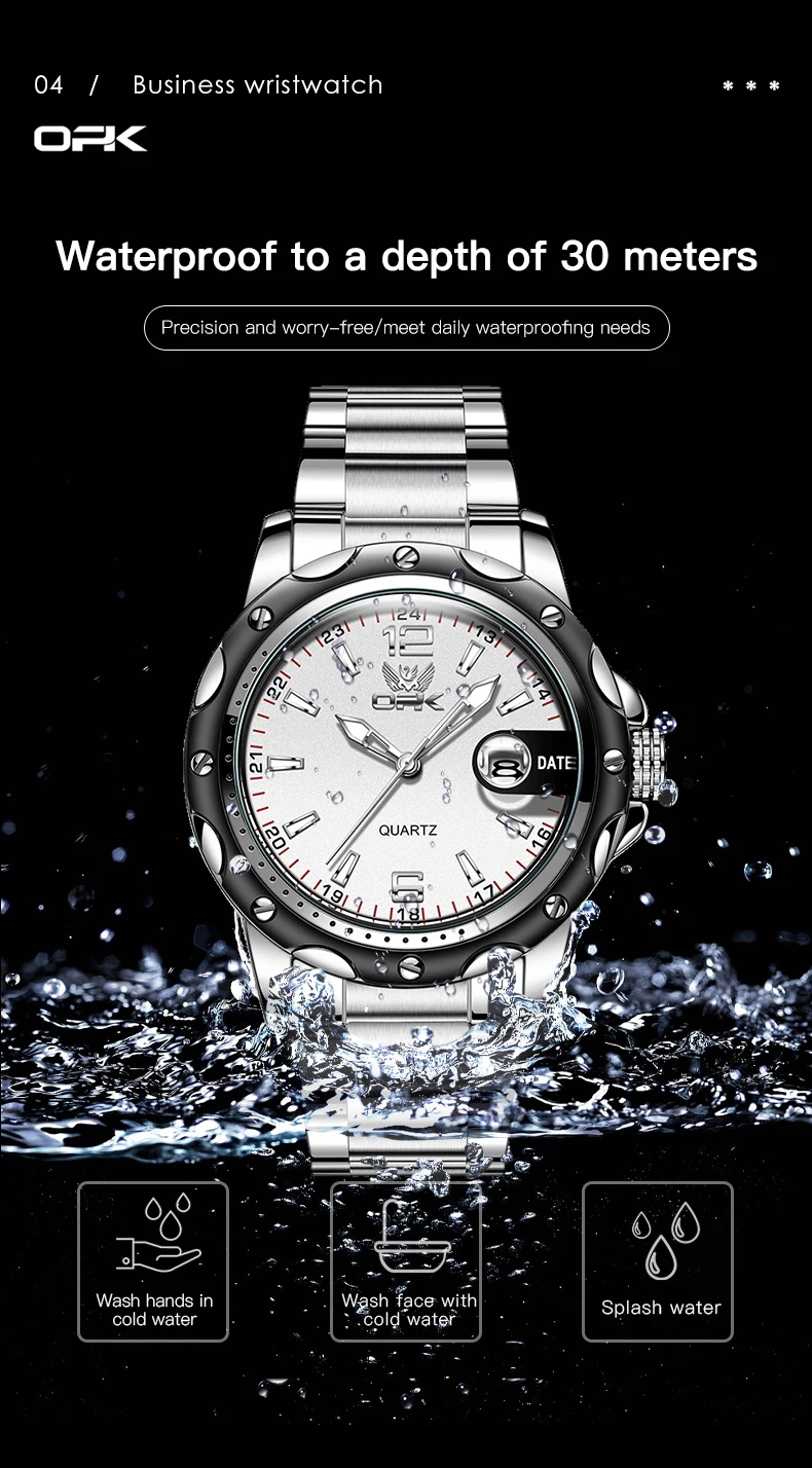 OPK 6026 Steel Belt, Casual and Minimalist with Date, Men's Quartz Watch