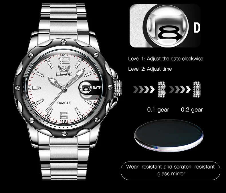 OPK 6026 Steel Belt, Casual and Minimalist with Date, Men's Quartz Watch