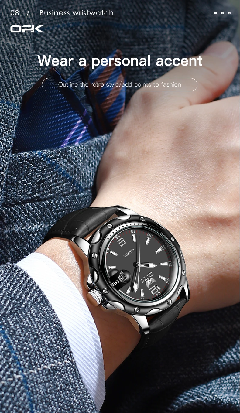 OPK 6026 Steel Belt, Casual and Minimalist with Date, Men's Quartz Watch