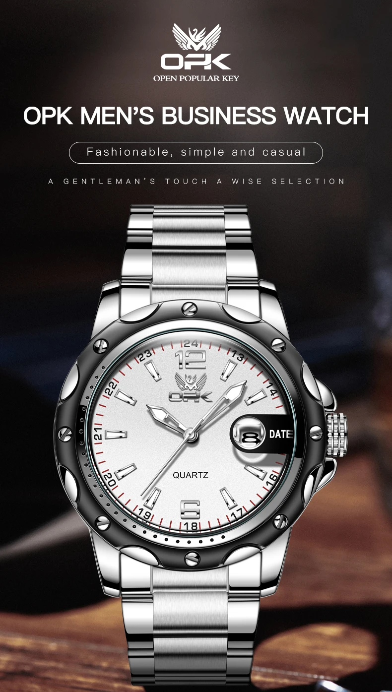 OPK 6026 Steel Belt, Casual and Minimalist with Date, Men's Quartz Watch