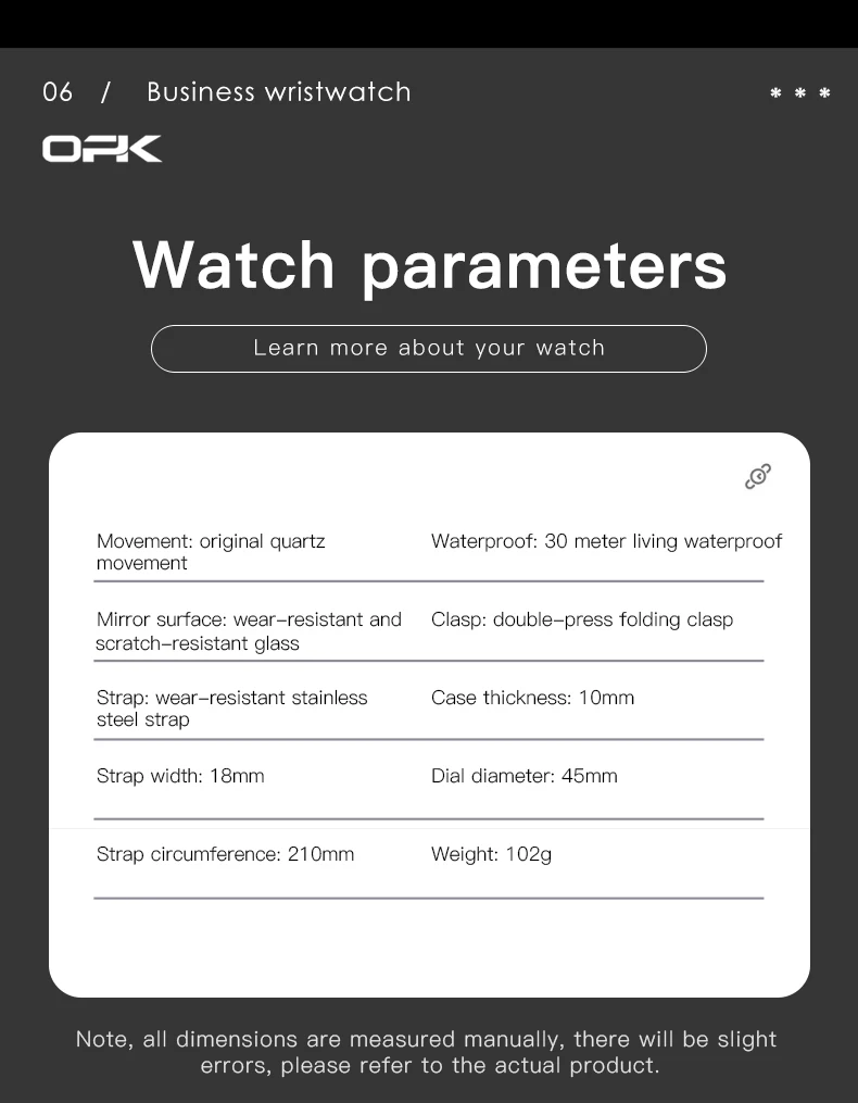 OPK 6026 Steel Belt, Casual and Minimalist with Date, Men's Quartz Watch