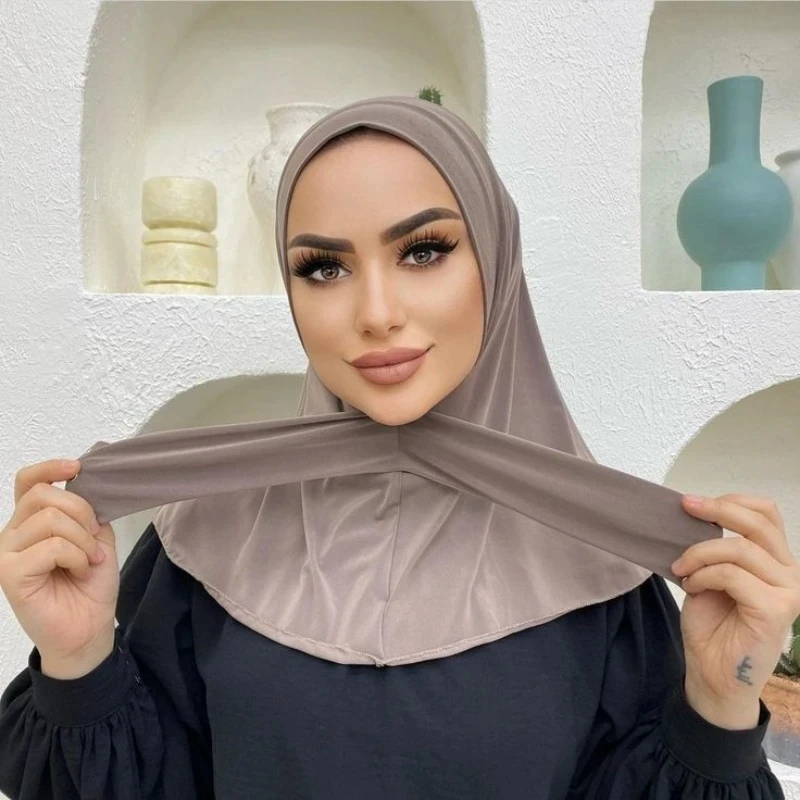 Soft Elastic Ready Jersey Cotton Hijab Undercap For Muslim Woman Bonnet Solid Color Instant Inner Caps Ladies Headband Free Size
