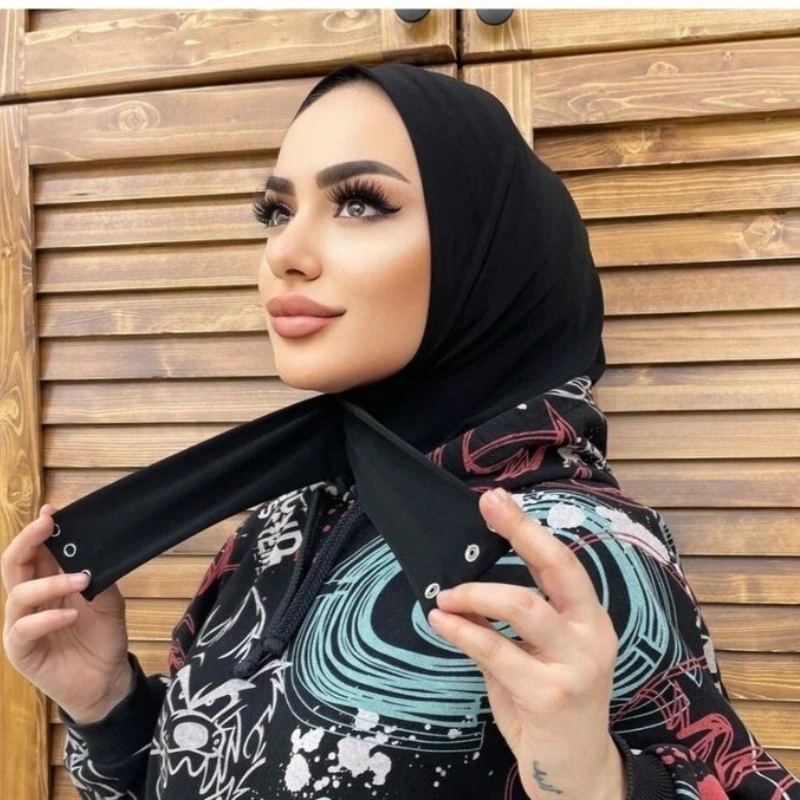Soft Elastic Ready Jersey Cotton Hijab Undercap For Muslim Woman Bonnet Solid Color Instant Inner Caps Ladies Headband Free Size
