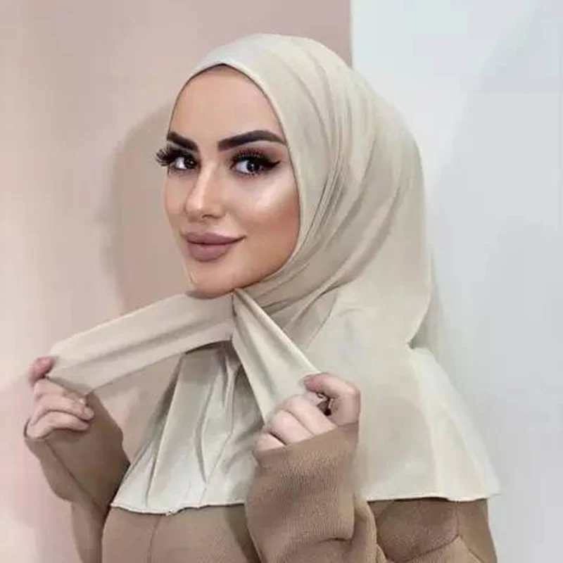 Soft Elastic Ready Jersey Cotton Hijab Undercap For Muslim Woman Bonnet Solid Color Instant Inner Caps Ladies Headband Free Size