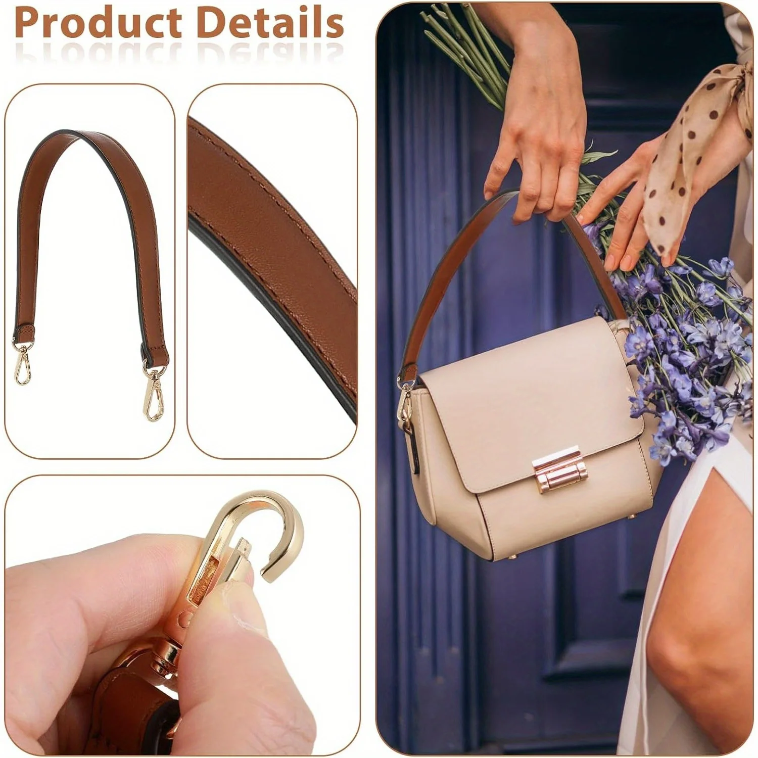 Shoulder Bag Strap Black Leather Purse Strap Leather Purse Handle 19 Inch Shoulder Bag Straps Replacement with Swivel Clasps