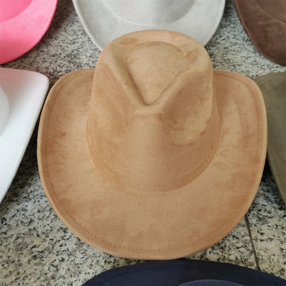 Classic Suede Leather 7.5CM Western Cowboy Women's Fedora Hat Men's Church Jazz Hat Fashion Travel Party Hat Denim Hat 2025
