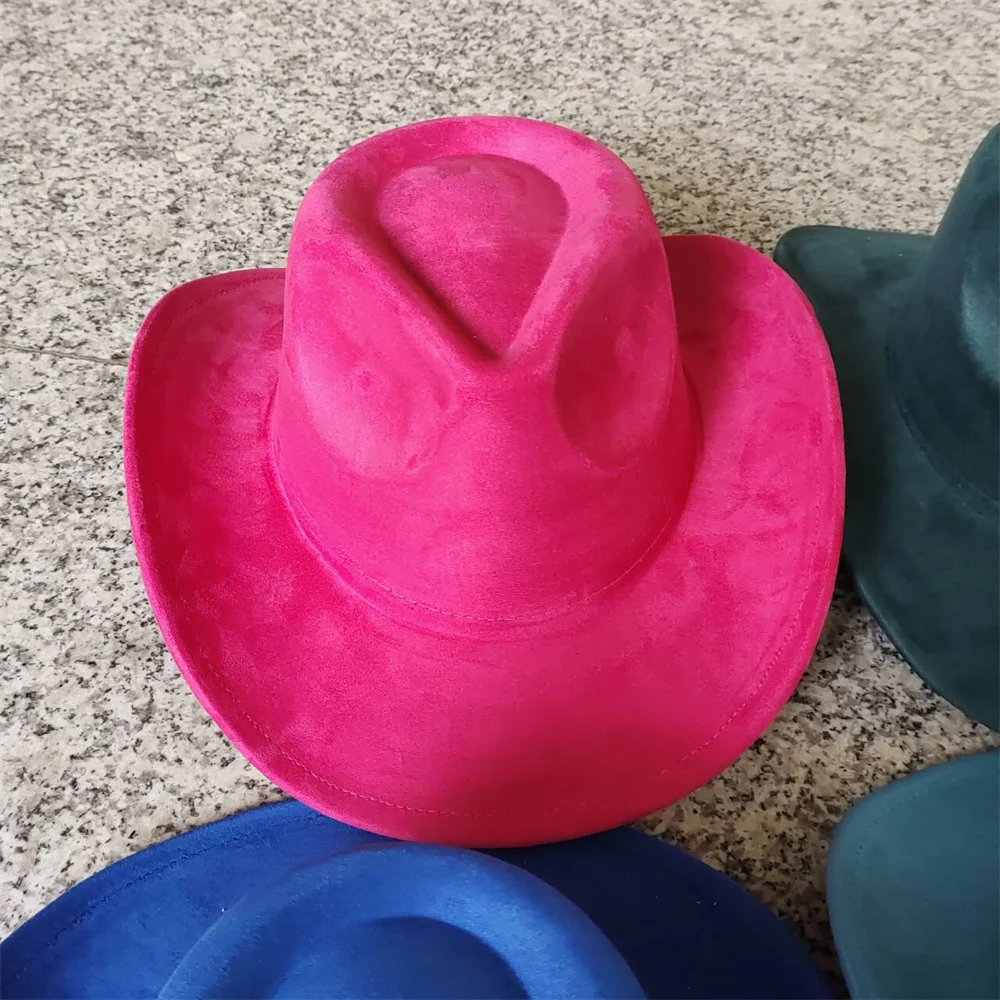 Classic Suede Leather 7.5CM Western Cowboy Women's Fedora Hat Men's Church Jazz Hat Fashion Travel Party Hat Denim Hat 2025