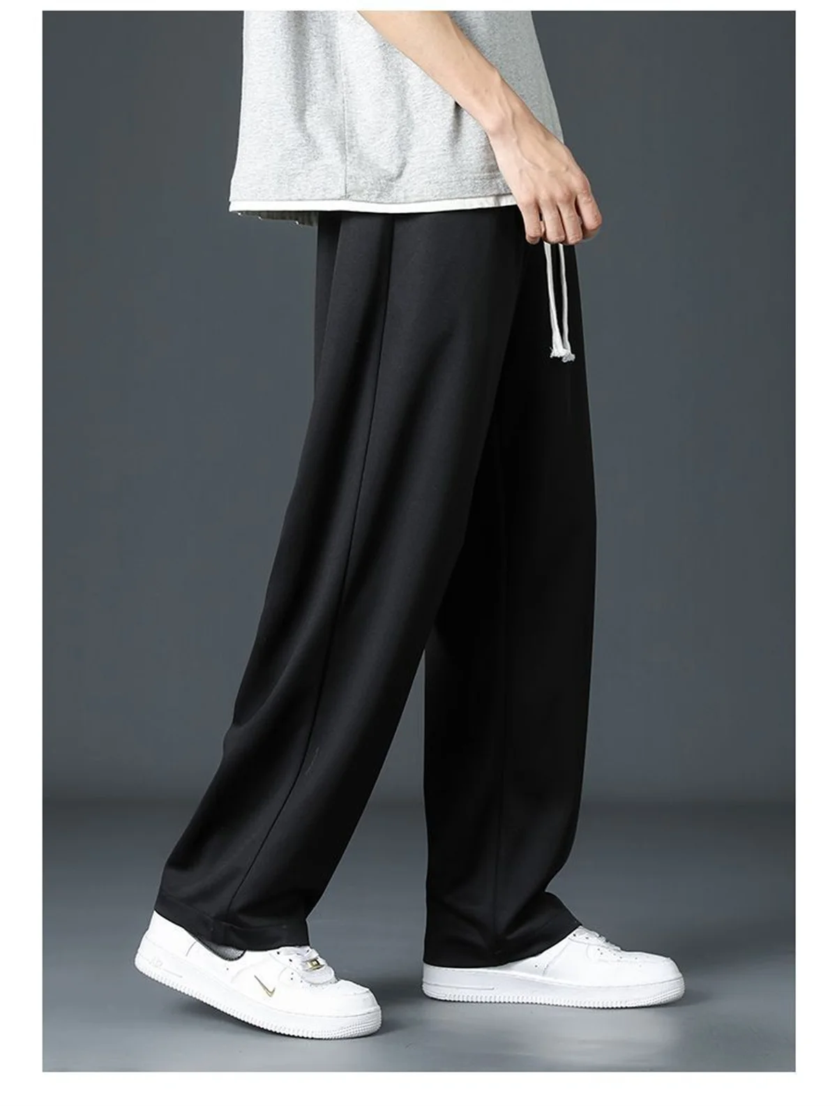 Black Straight Pants for Men's Summer Wide Leg Pants Casual Harajuku Student Pants High Street Trousers Gray Cool Sweatpants