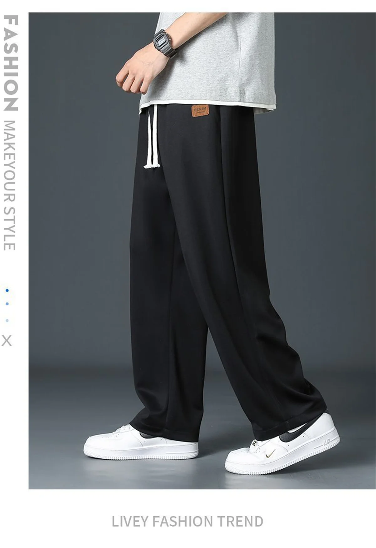 Black Straight Pants for Men's Summer Wide Leg Pants Casual Harajuku Student Pants High Street Trousers Gray Cool Sweatpants