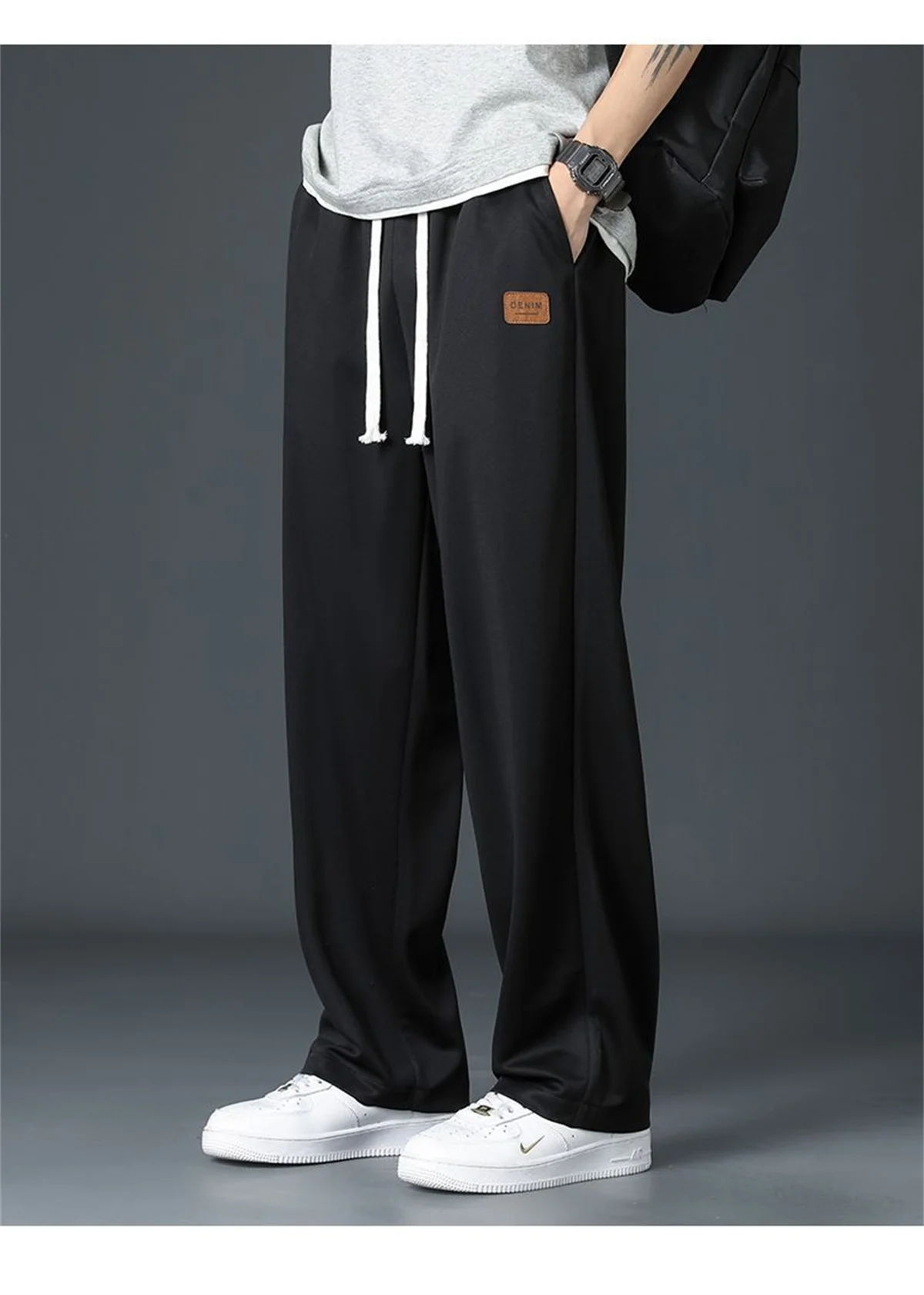 Black Straight Pants for Men's Summer Wide Leg Pants Casual Harajuku Student Pants High Street Trousers Gray Cool Sweatpants