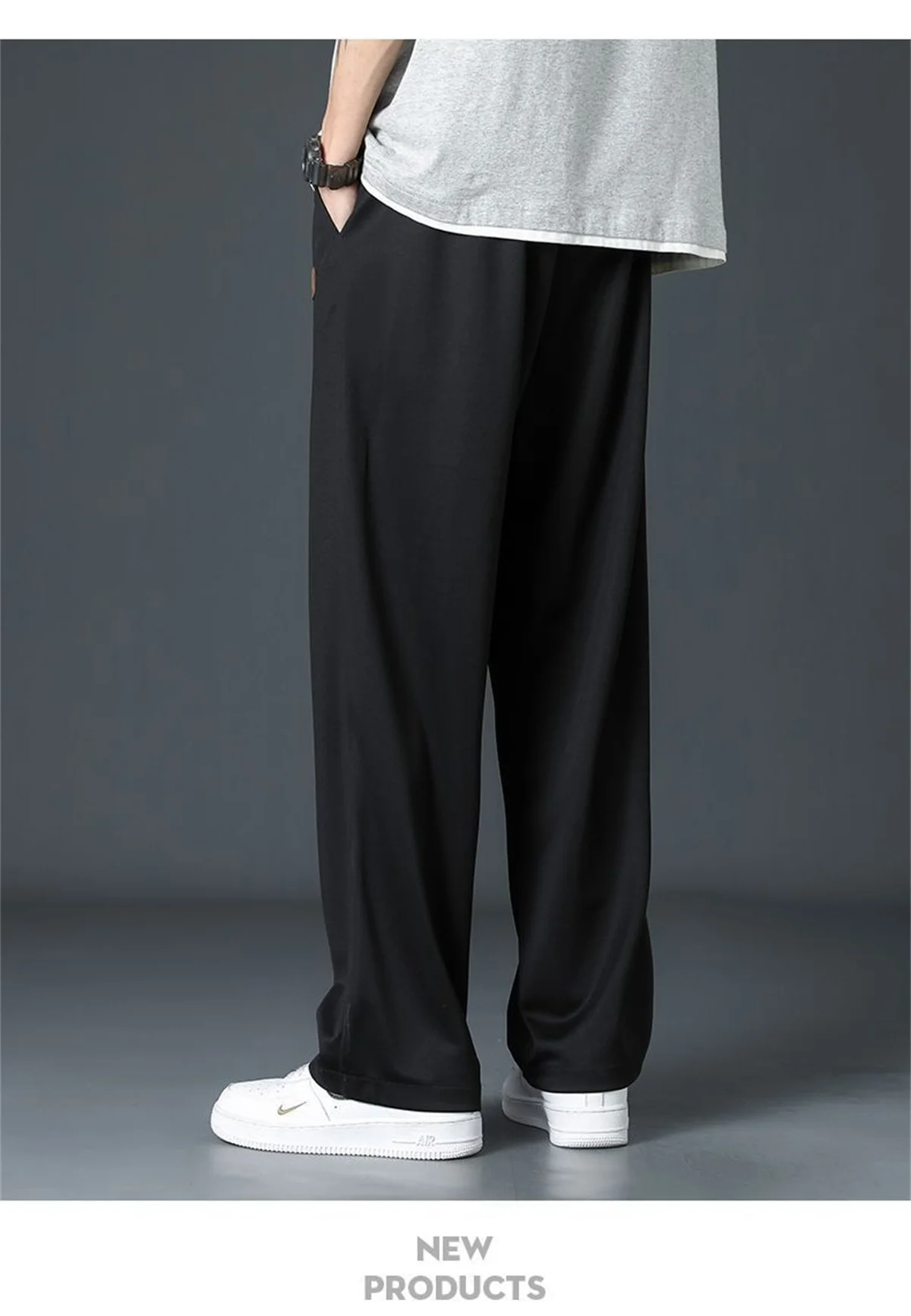 Black Straight Pants for Men's Summer Wide Leg Pants Casual Harajuku Student Pants High Street Trousers Gray Cool Sweatpants