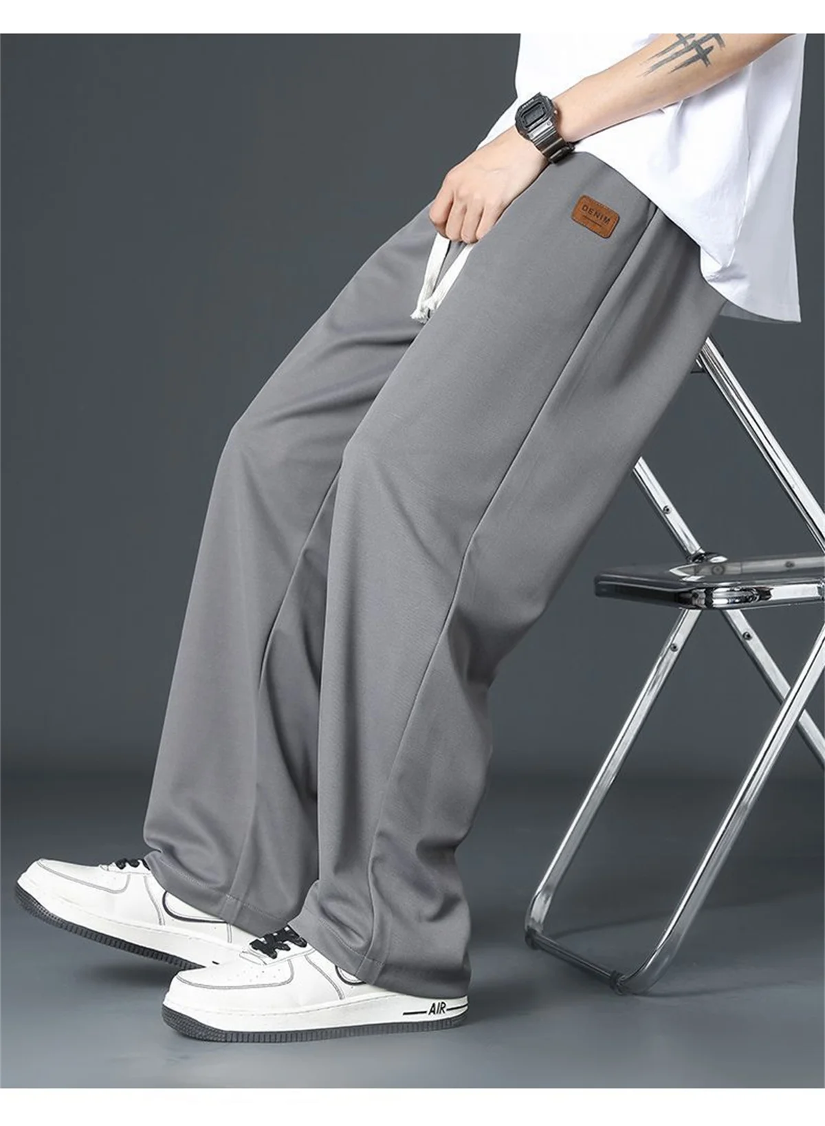 Black Straight Pants for Men's Summer Wide Leg Pants Casual Harajuku Student Pants High Street Trousers Gray Cool Sweatpants