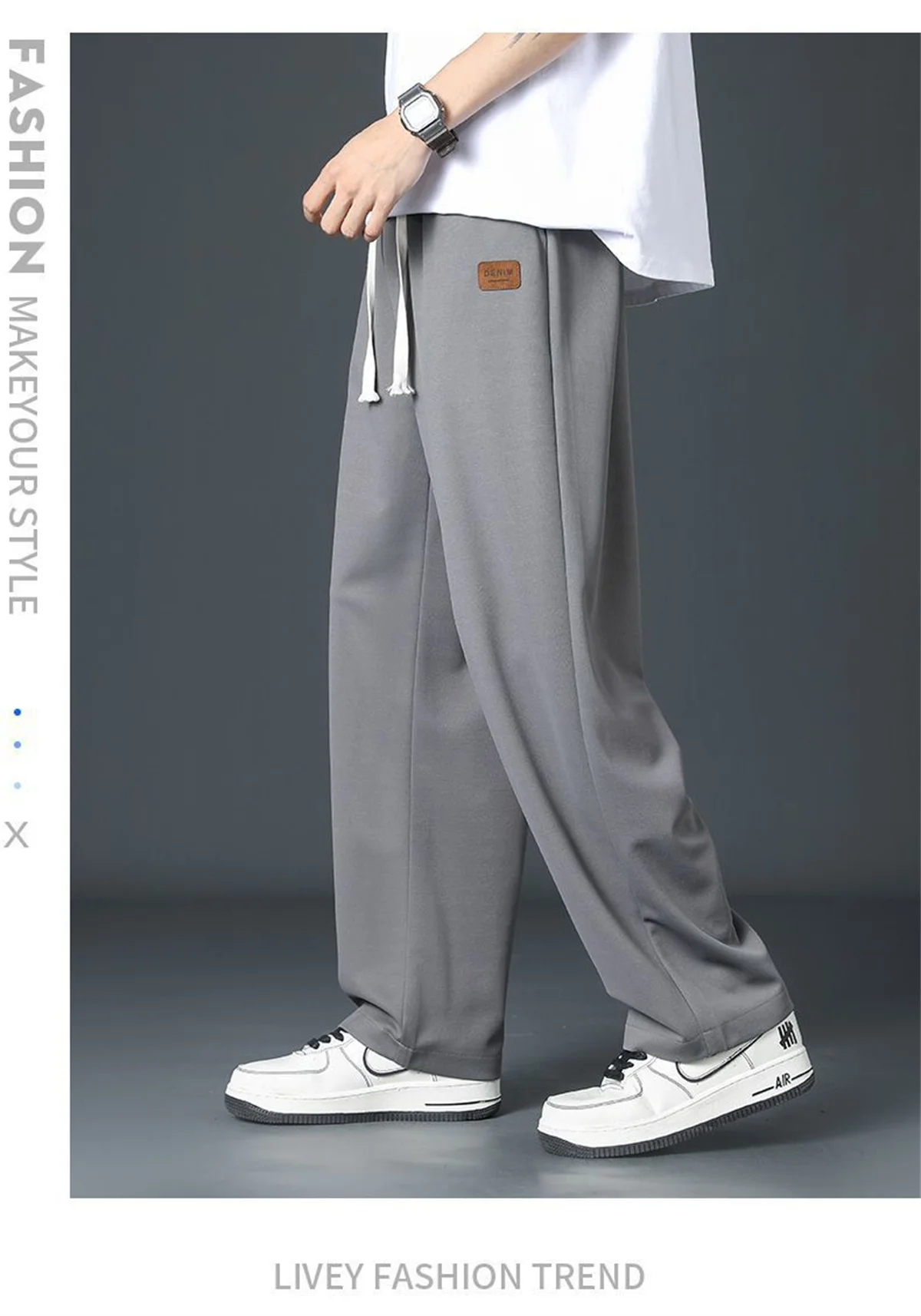 Black Straight Pants for Men's Summer Wide Leg Pants Casual Harajuku Student Pants High Street Trousers Gray Cool Sweatpants