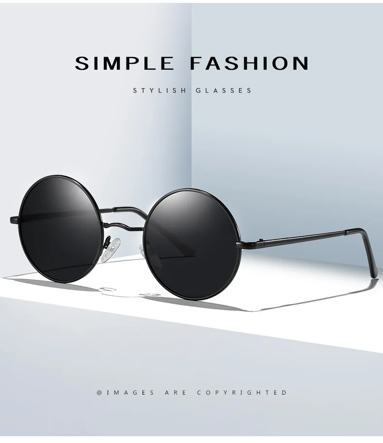 Classic Small Vintage Retro Round Frame Polarized Sunglasses for Men Women Reflective Lenses Sun Glasses Stylish Hipster UV400