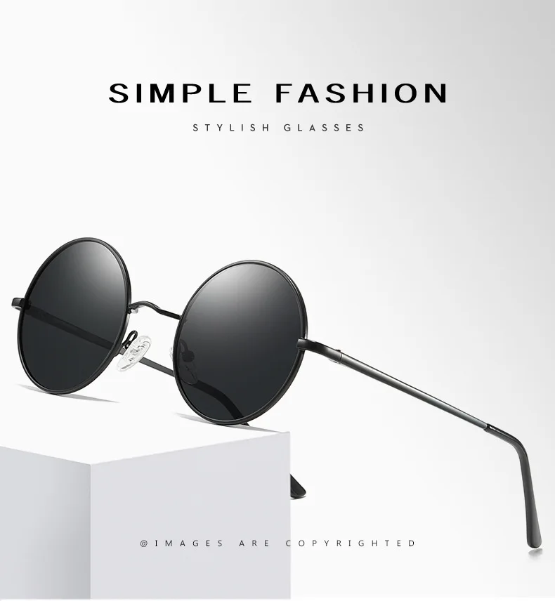 Classic Small Vintage Retro Round Frame Polarized Sunglasses for Men Women Reflective Lenses Sun Glasses Stylish Hipster UV400