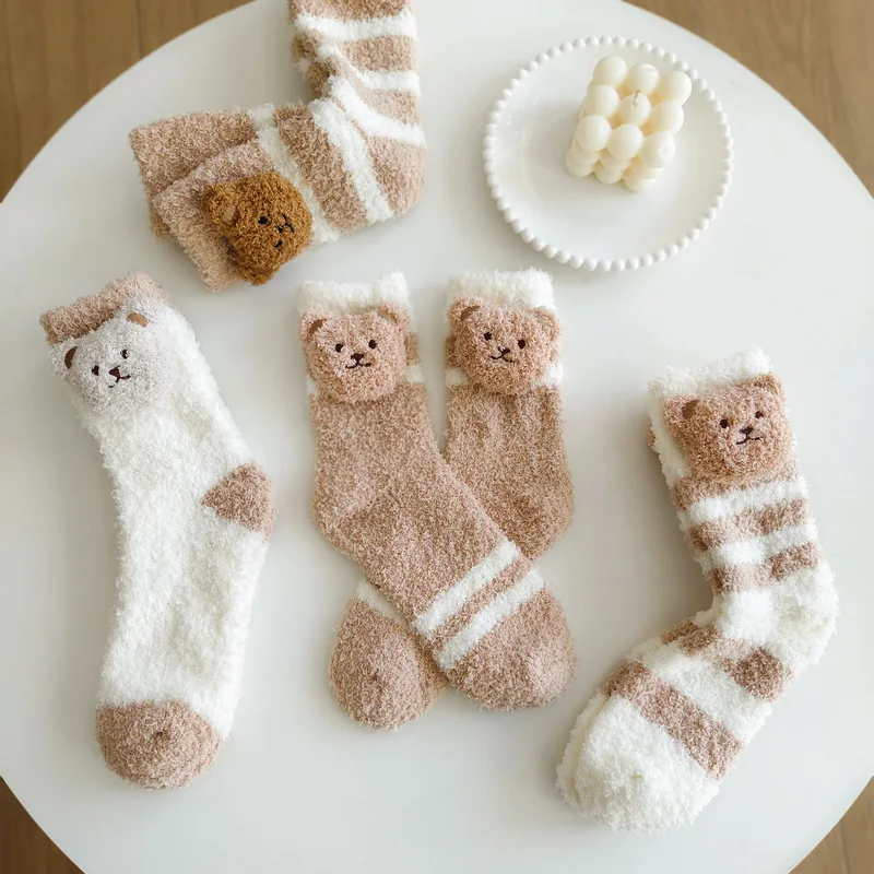Coral Velvet Women's Winter Thickened Plush Warm Comfortable Sleeping Sock Cute Cartoon Lovely Floor Socks Nice Plus Stockings