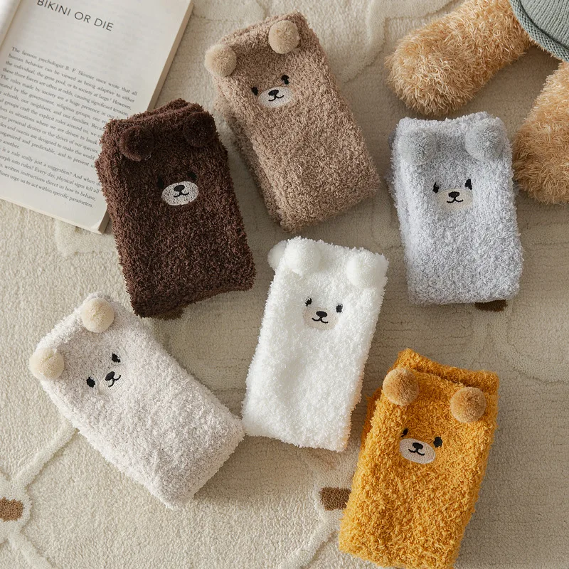 Coral Velvet Women's Winter Thickened Plush Warm Comfortable Sleeping Sock Cute Cartoon Lovely Floor Socks Nice Plus Stockings