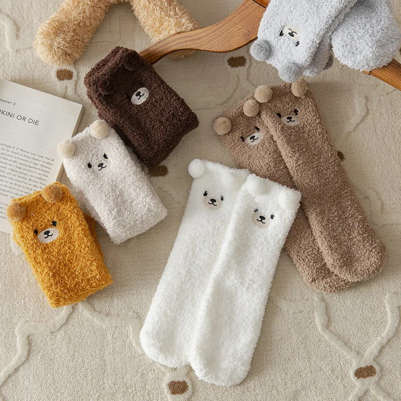 Coral Velvet Women's Winter Thickened Plush Warm Comfortable Sleeping Sock Cute Cartoon Lovely Floor Socks Nice Plus Stockings
