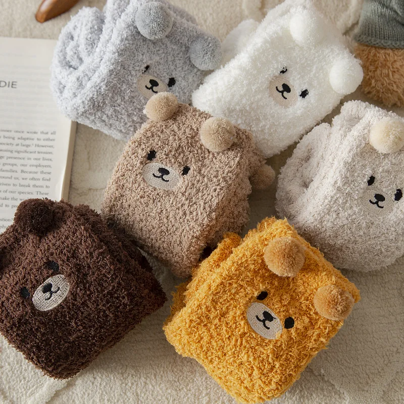 Coral Velvet Women's Winter Thickened Plush Warm Comfortable Sleeping Sock Cute Cartoon Lovely Floor Socks Nice Plus Stockings