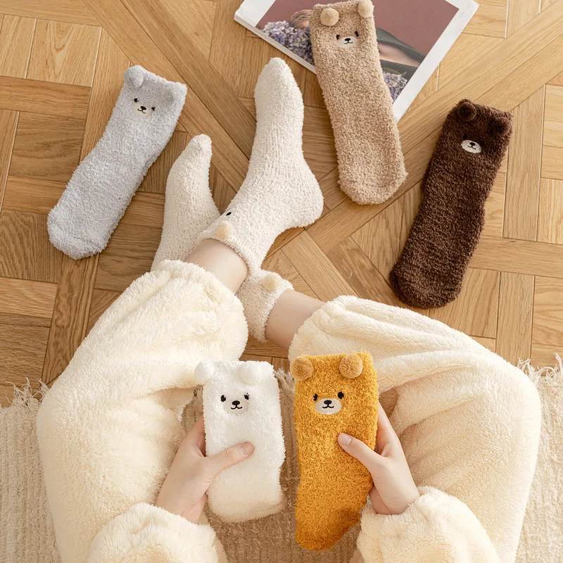 Coral Velvet Women's Winter Thickened Plush Warm Comfortable Sleeping Sock Cute Cartoon Lovely Floor Socks Nice Plus Stockings