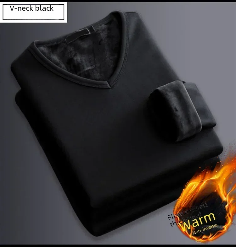 Winter Men's Long-sleeved Thermal Underwear Plus Velvet Padded T-shirt Round Neck Slim Bottoming Shirt Mens Underwear