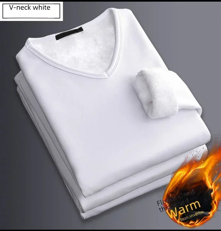 Winter Men's Long-sleeved Thermal Underwear Plus Velvet Padded T-shirt Round Neck Slim Bottoming Shirt Mens Underwear