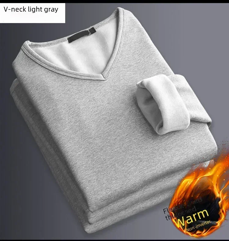 Winter Men's Long-sleeved Thermal Underwear Plus Velvet Padded T-shirt Round Neck Slim Bottoming Shirt Mens Underwear