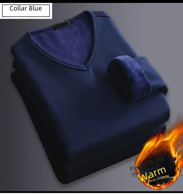 Winter Men's Long-sleeved Thermal Underwear Plus Velvet Padded T-shirt Round Neck Slim Bottoming Shirt Mens Underwear