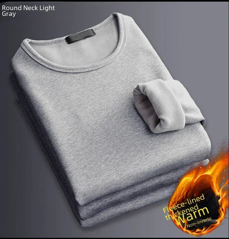 Winter Men's Long-sleeved Thermal Underwear Plus Velvet Padded T-shirt Round Neck Slim Bottoming Shirt Mens Underwear