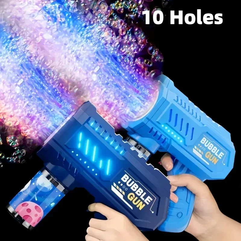 10 Holes Children Electric Bubble Gun Rocket Soap Automatic Bubble Machine Kids Summer Outdoor Bubble Blowing Toys for Kids