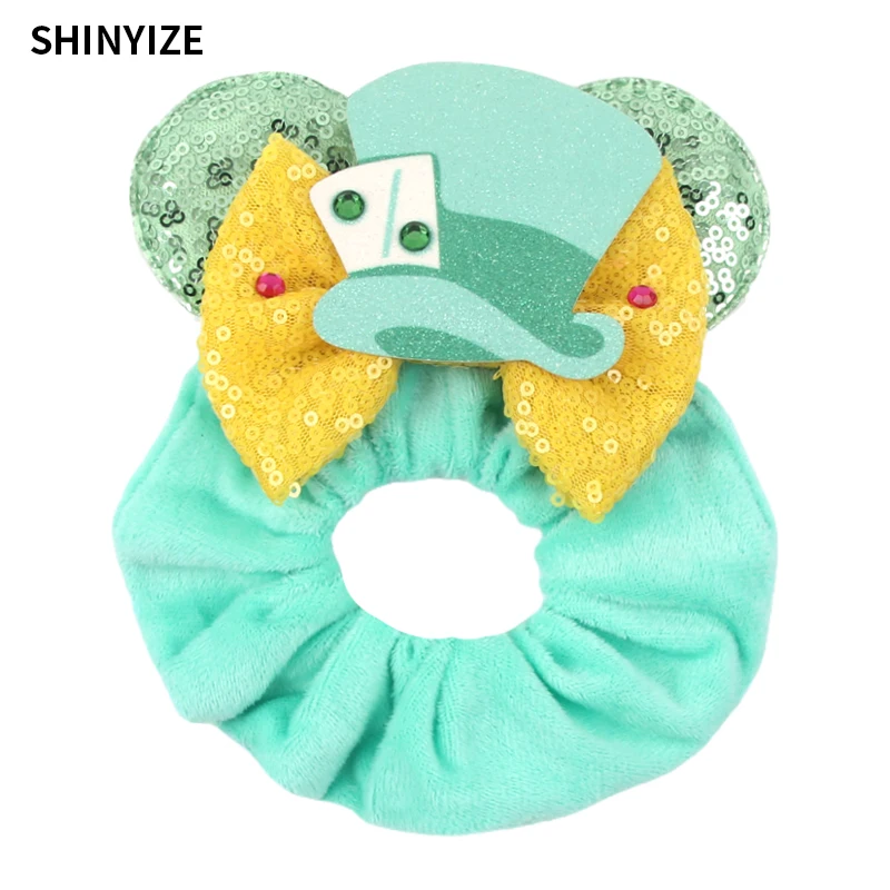 1pc New Chic Mickey Mouse Ears Hair Scrunchies Sequins 4" Bows Elastic Headband Women Velvet Girls DIY Hair Accessories Gift
