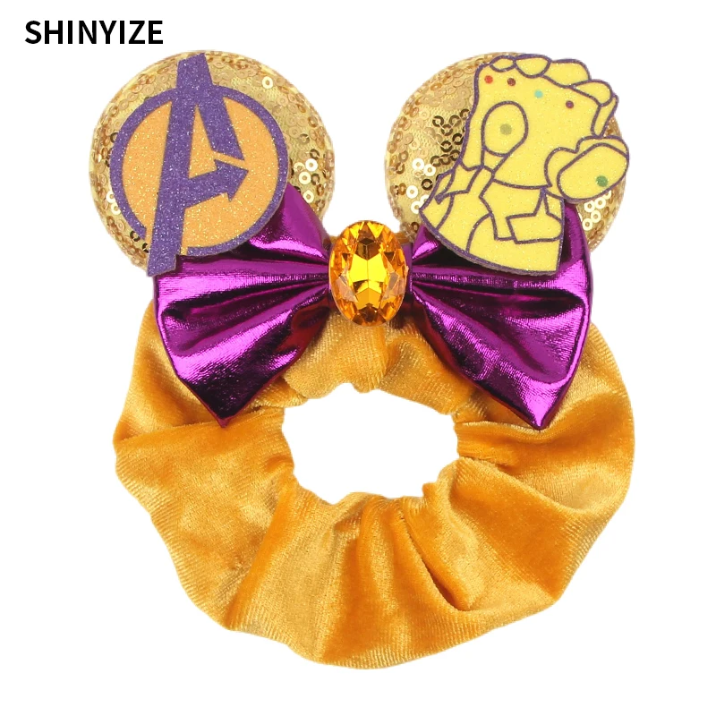 1pc New Chic Mickey Mouse Ears Hair Scrunchies Sequins 4" Bows Elastic Headband Women Velvet Girls DIY Hair Accessories Gift